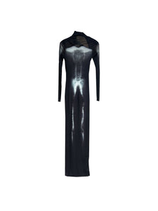 JEAN PAUL GAULTIER - Mesh Asymetric Collar Long Dress Printed Body Dust - AW25 - BLACK SILVER